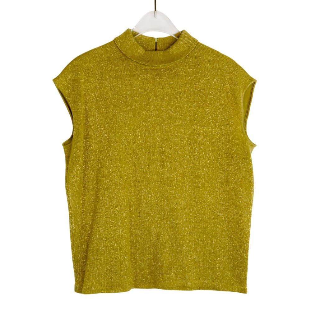 1970s Vintage Quality House Gold Sparkle Sleeveless Wool Sleeveless Blouse Large